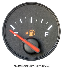 Vehicle fuel gauge on empty. Isolated in white