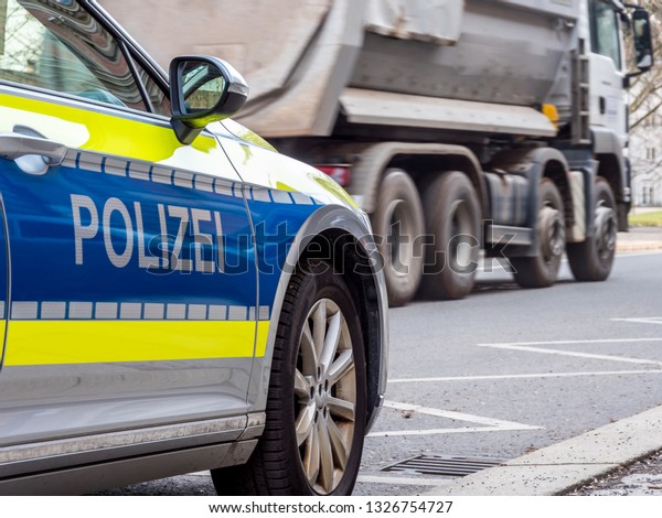 Vehicle\
inspection of the German police in the\
city