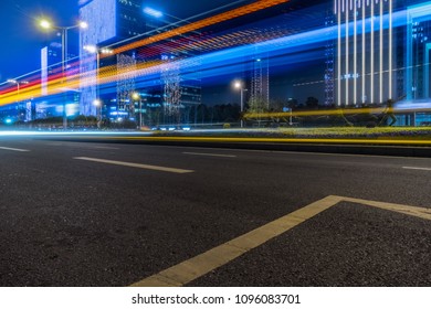 Vehicle light trails in city at night