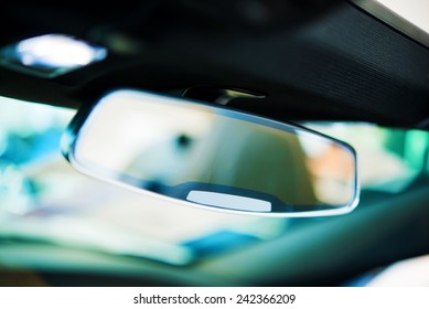 Vehicle Rear View Mirror. Car Interior Safety Feature Closeup - Shutterstock ID 242366209