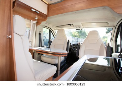 Vehicle Recreational Interior In Wooden View Of Motorhome Modern Camper Rv Van