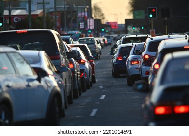 Vehicles line up in peak hour traffic on Moorhouse Avenue in Christchurch, New Zealand.