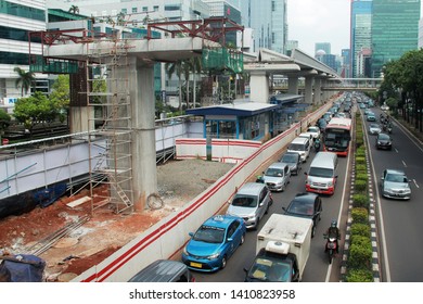 Vehicles Passing Near LRT Development Projects In Jakarta, April 2019