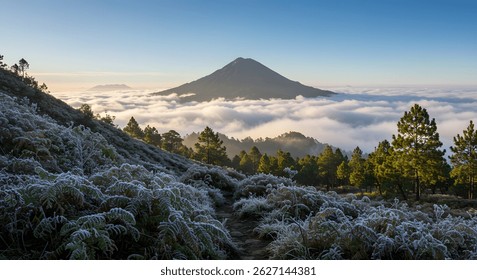 Veil of Mist Over Gunung Ungaran’s Cloud-Wrapped Peaks at Sunrise