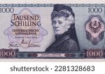 Veiled bust of the Austrian-Bohemian pacifist and novelist Bertha, Baroness of Suttner, first Austrian laureate of the Nobel Prize in 1905. Portrait from Australia 1000 Schilling 1966 Banknotes.
