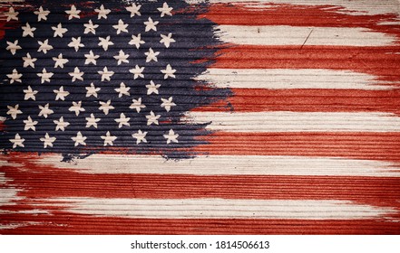 Veintage American flag on wooden texture. Vintage flag of USA on wood background. Presidential elections 2020. Vote. - Shutterstock ID 1814506613