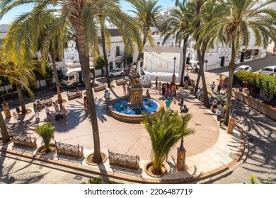 Vejer, Andalucia, Spain: August 2022: Aerial View Of The Plaza De España In Vejer De La Frontera, Cádiz. Andalusia