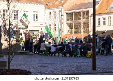  Vejle, Denmark, March 19 2022: Syrian Protest Against Putin And Bashar Al Assad          