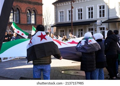  Vejle, Denmark, March 19 2022: Syrian Protest Against Putin And Bashar Al Assad          