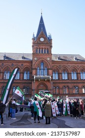  Vejle, Denmark, March 19 2022: Syrian Protest Against Putin And Bashar Al Assad          