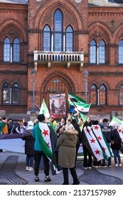  Vejle, Denmark, March 19 2022: Syrian Protest Against Putin And Bashar Al Assad          