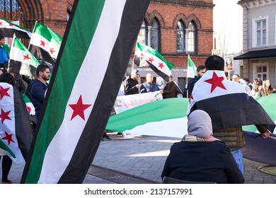  Vejle, Denmark, March 19 2022: Syrian Protest Against Putin And Bashar Al Assad          