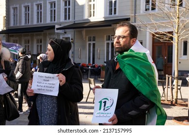  Vejle, Denmark, March 19 2022: Syrian Protest Against Putin And Bashar Al Assad          