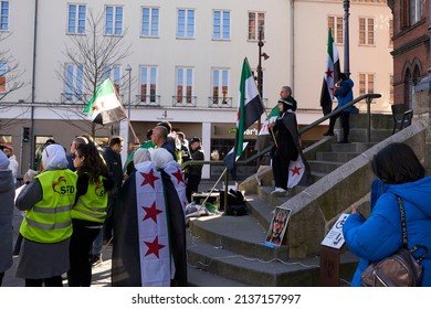  Vejle, Denmark, March 19 2022: Syrian Protest Against Putin And Bashar Al Assad          