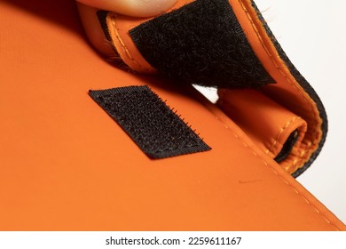 Velcro tape fastner, detail view. Contact tape fastening