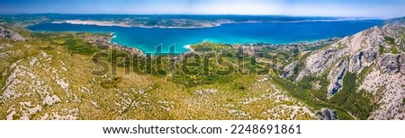Velebit channel and Starigrad aerial panoramic view from Paklenica national park, Dalmatia archipelago of Croatia