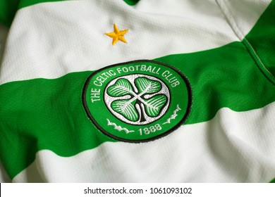 VELIKA GORICA, CROATIA - APRIL 04, 2018. - Scottish Football Club Celtic Glasgow Emblem On Jersey.