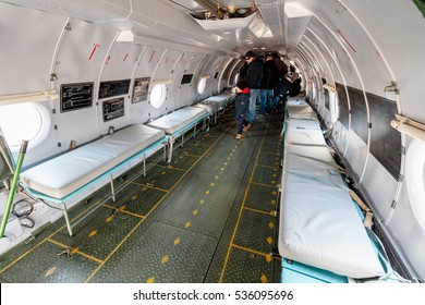 VELIKA GORICA, CROATIA - DECEMBER 10, 2016: On The Occasion Of The 25th Anniversary Of The Croatian Air Force And Air Defence, Was Held Open Day. Military Transport Plane Antonov An 32 Interior