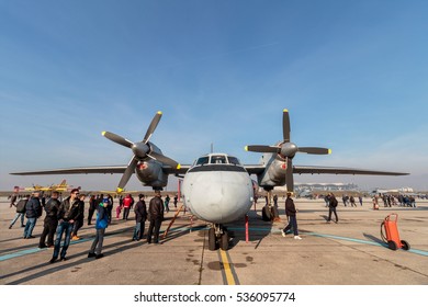 VELIKA GORICA, CROATIA - DECEMBER 10, 2016: On The Occasion Of The 25th Anniversary Of The Croatian Air Force And Air Defence, Was Held Open Day. Airfield With Military Transport Plane Antonov An 32