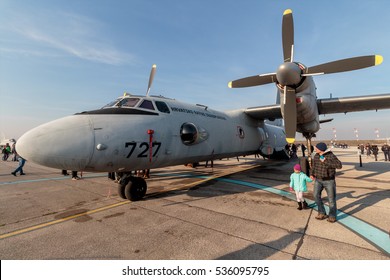 VELIKA GORICA, CROATIA - DECEMBER 10, 2016: On The Occasion Of The 25th Anniversary Of The Croatian Air Force And Air Defence, Was Held Open Day. Airfield With Military Transport Plane Antonov An 32