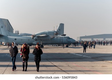 VELIKA GORICA, CROATIA - DECEMBER 10, 2016: On The Occasion Of The 25th Anniversary Of The Croatian Air Force And Air Defence, Was Held Open Day. Airfield With Military Transport Planes Antonov An 32