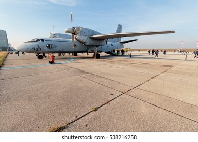 VELIKA GORICA, CROATIA - DECEMBER 10, 2016: On The Occasion Of The 25th Anniversary Of The Croatian Air Force And Air Defence, Was Held Open Day. Airfield With Military Transport Plane Antonov An 32