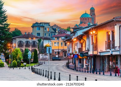 Veliko Tarnovo, Bulgaria. Tsarevets old town in historical city Veliko Tarnovo, former bulgarian capital, beautiful summer evening.