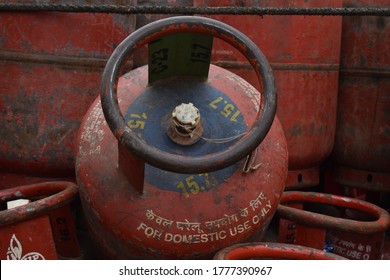 Vellore, Tamilnadu, India - July 16 2020. Loading Empty Cylinder In Tata Ace.