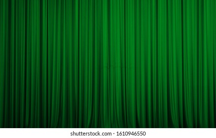 Velvet Green Curtain In The Theater