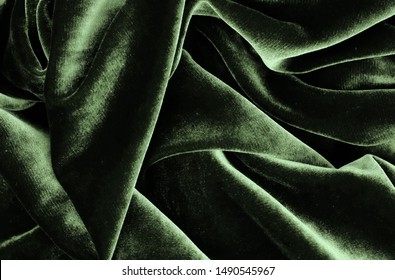 Velvet Texture Green Color Background, Expensive Luxury Fabric, Material,  Wallpaper. Copy Space