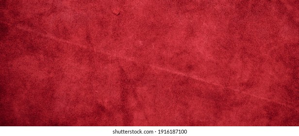 Velvet Texture Of Leather. Felt Material Macro. Red Suede Leather