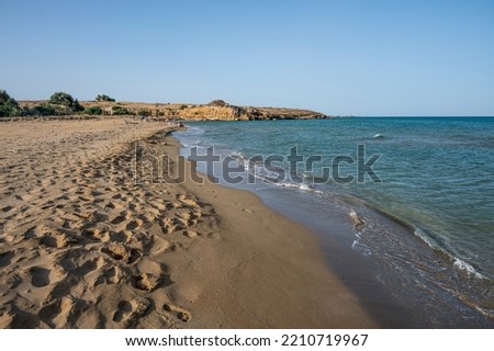 Vendicari, Italy: 09-15-2022: The beautiful and wild beach of Eloro in Sicily