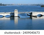 The Venetian Causeway between Miami and Miami Beach, Florida and Intracoastal Waterway on a clear cloudless December morning.