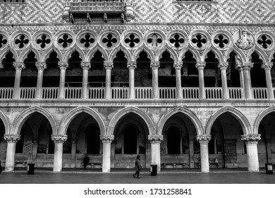 Venetian Gothic Architecture At Ducal Palace In Black And White