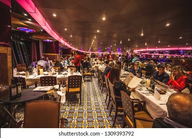 VENEZIA ITALY - OCTOBER 21 2018: Passengers In The Restaurant Of Costa Deliziosa Cruise Ship