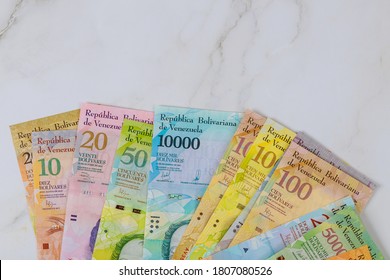 Venezuela Economic Of Banknotes With Different Paper Bills Currency Venezuelan Bolivar,