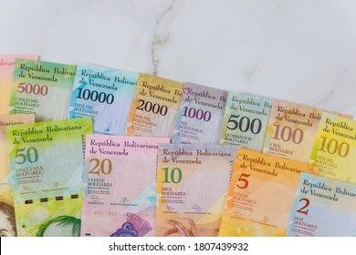 Venezuela Economic Of Banknotes With Different Paper Bills Currency Venezuelan Bolivar