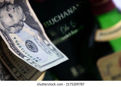 Venezuela Tachira State San Cristobal June 11, 2022,
Buchanan's Whiskey
Buying Liquor With Us Currency Close Up Image