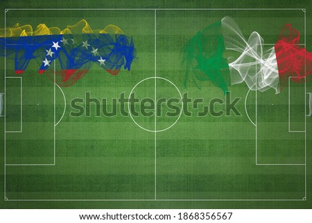 Venezuela vs Italy Soccer Match, national colors, national flags, soccer field, football game, Competition concept, Copy space