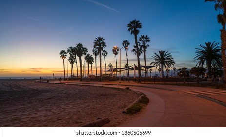 Venice Beach Bike Trail At Sunset, California