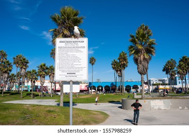 Venice Beach, California, USA - October 15, 2012: Skaters In The Skate Park On Venice Beach Boardwalk In Southern California