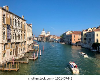 Venice, Grand Canal View And Wood Anchor Pillars 