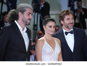 Venice, Italy. 06 September, 2017.  Fernando Leon De Aranoa, Javier Bardem And Penelope Cruz Attend The Premiere Of The Movie 'Loving Pablo' Presented Out Of Competition At The 74th Venice Film Festiv