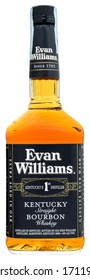 VENICE, ITALY - APRIL 2020. Bottle Of American Bourbon Whiskey Evan Williams Black 1 Liter, 43%Vol.