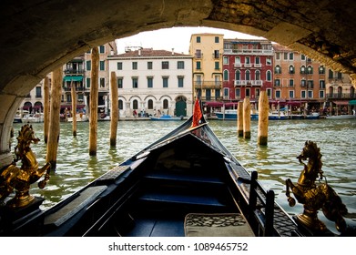 Venice / Italy - August 03 2009:  POV Of A View In An Gondola Boat In The Canals Of Venice.