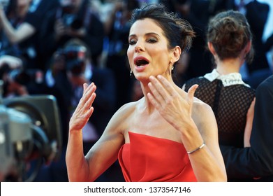 Venice, Italy - August 28 2013: Sandra Bullock Attends 'Night Moves' Premiere During The 70th Venice International Film Festival On The Red Carpet