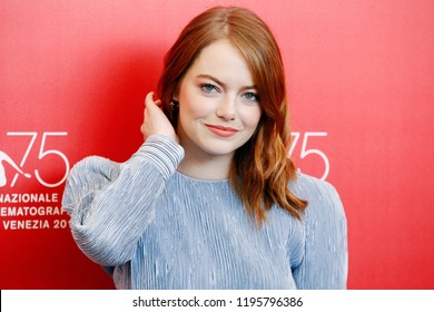 VENICE, ITALY - AUGUST 30: Emma Stone attends 'The Favourite' photo-call during the 75th Venice Film Festival on August 30, 2018 in Venice, Italy.