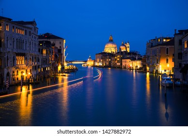 Venice, Italy. Basilica Santa Maria della Salute - a Roman Catholic church located at Grand Canal in Venice, Italy. It is an emblem of the city and a famous touristic landmark. Night sky
