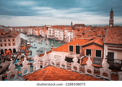 Venice, Italy. Canal Grande and old red roofs, panoramic view from above