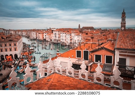 Venice, Italy. Canal Grande and old red roofs, panoramic view from above